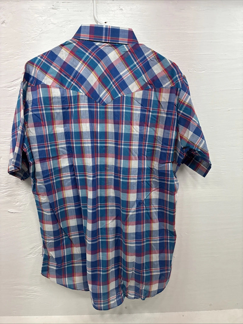 New Men’s ELY Cattleman Purple Plaid Long Sleeve Pearl Snap Large X-35