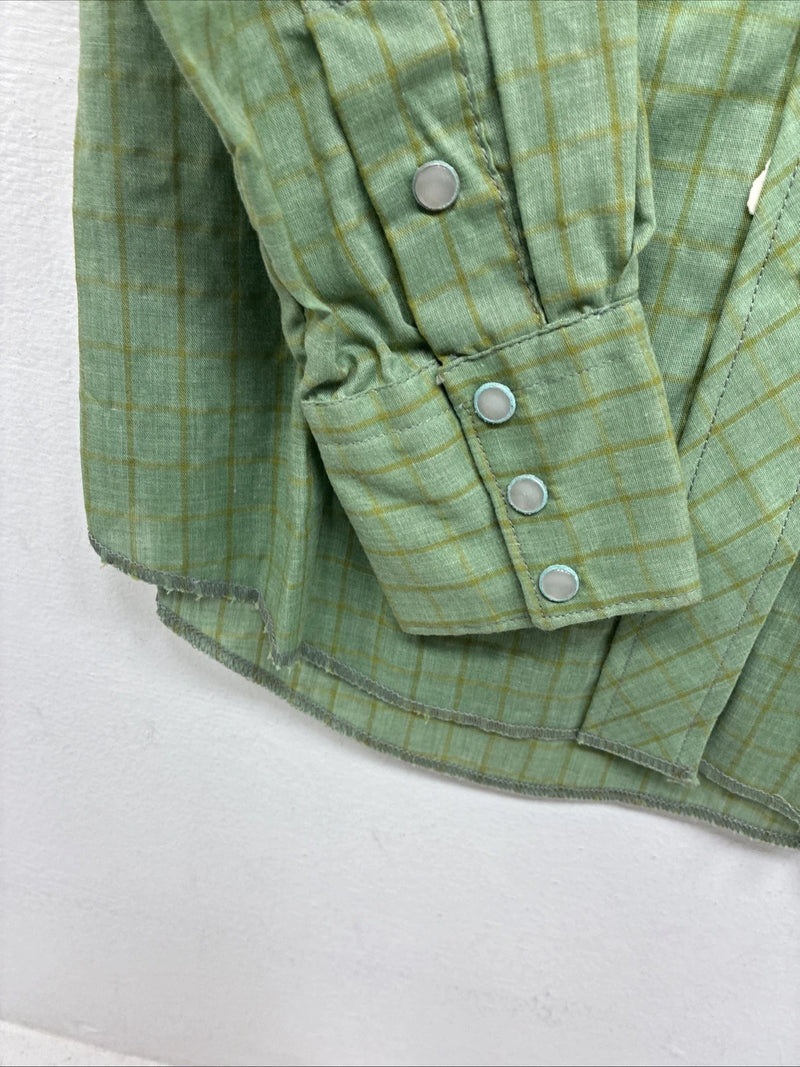 New Men’s Panhandle Slim Green Plaid Long Sleeve Pearl Snap Size 12 KK-61