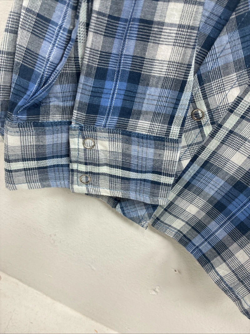 New Women’s Cumberland Blue Plaid Long Sleeve Pearl Snap 1XL GG-38