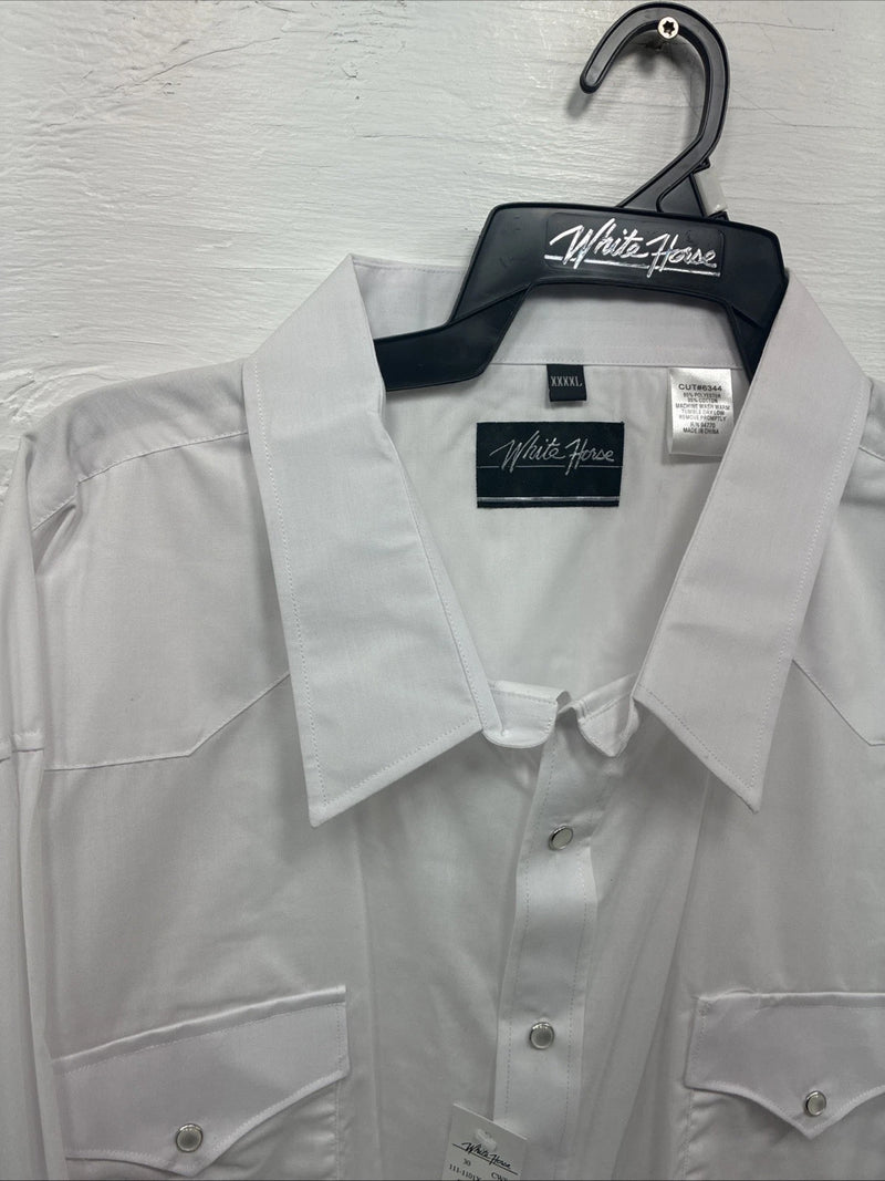 New Men’s White Horse White Long Sleeve Pearl Snap 4XL E-95