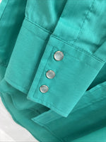 New Men’s ELY Diamond Teal Black Embroidered Long Sleeve Pearl Snap Medium K-32