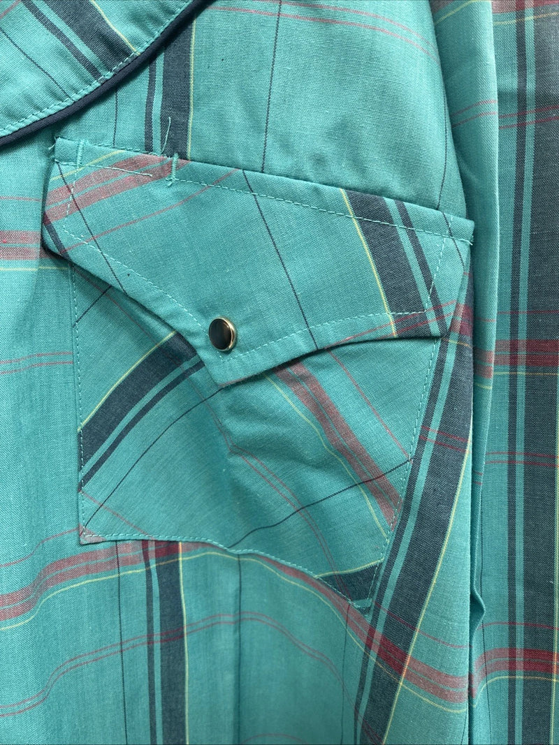 New Men’s ELY Diamond Blue Plaid Long Sleeve Pearl Snap Large CC-40