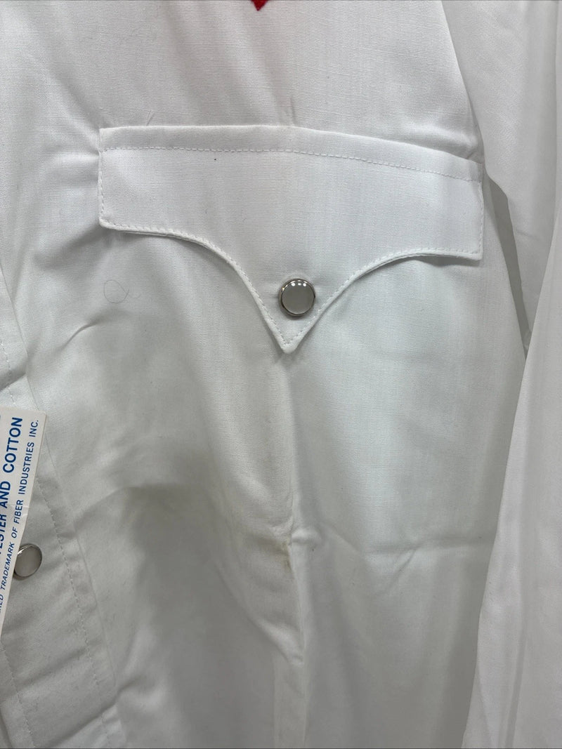 New Men’s Karman White Red Design Long Sleeve Pearl Snap 15 Medium M-83