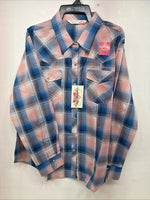 New Women’s Cumberland Pink Blue Plaid Long Sleeve Pearl Snap 1XL Plus GG-39