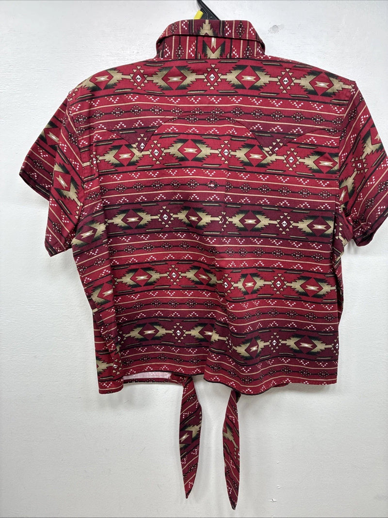 New Women’s Cumberland Red Design Short Sleeve Button Up Large MM-121