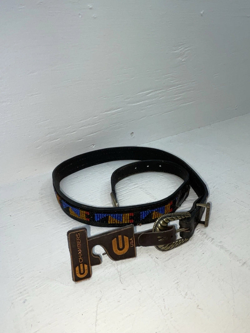 New Black Genuine Leather Chambers Beaded 28” Belt #PR485 JJ-136