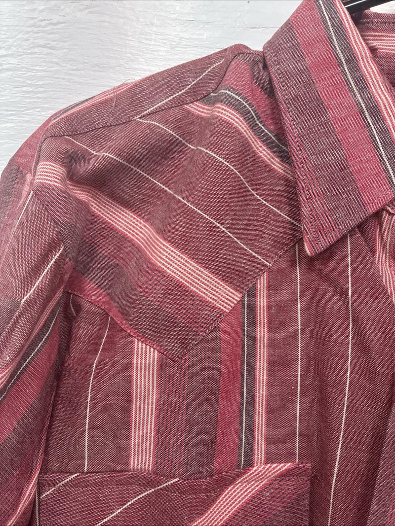 New Men’s H Bar C Pink Stripe Long Sleeve Pearl Snap 15.5 X 34 Medium T-75