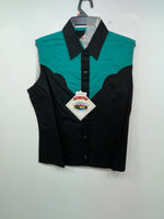 New Women’s Black Blue Cumberland Outfitters Sleeveless Button Up Shirt M 3B-43