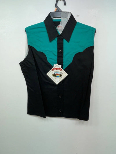New Women’s Black Blue Cumberland Outfitters Sleeveless Button Up Shirt M 3B-43