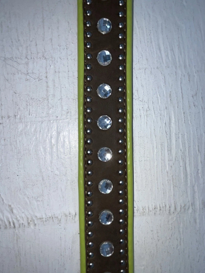 New Brown Genuine Leather Nocona Bling And Green Border 20” Belt #N4410223 NN-82