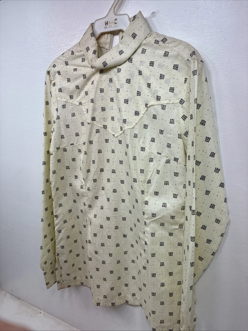 New Women’s Lady DJ Yellow Print Long Sleeve Zip Up Show Shirt Size 34 YY-110