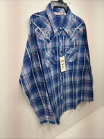 New Women’s Cumberland Blue Purple Plaid Long Sleeve Pearl Snap XL GG-81