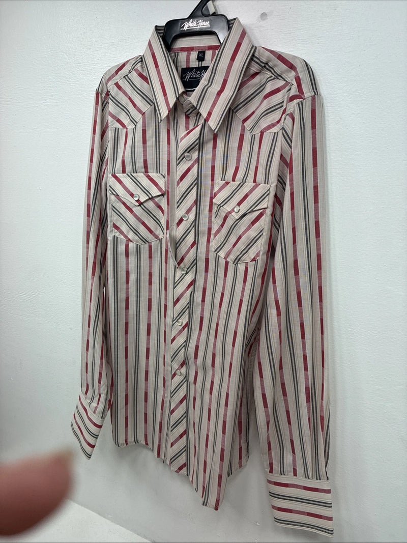 New Kids White Horse red Stripe Long Sleeve Pearl Snap XL DD-58