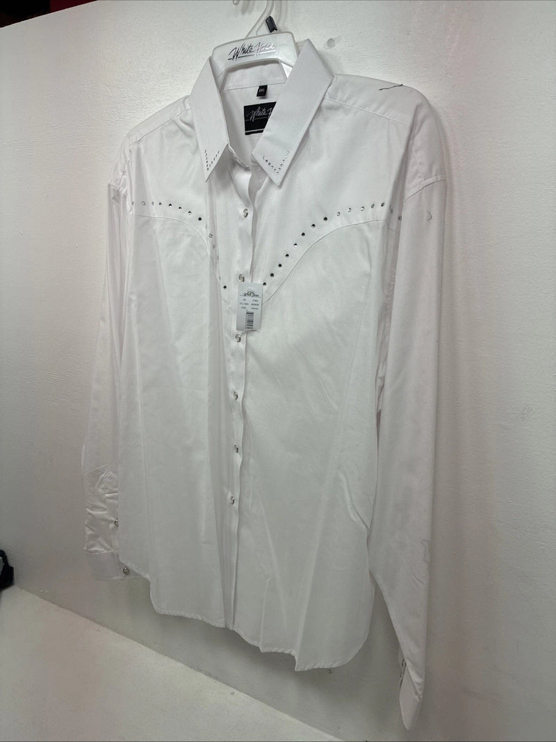 New Women’s White Horse White Gem Long Sleeve Pearl Snap 2XL II-1