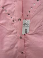 New Women’s White Horse Pink Gem Long Sleeve Pearl Snap Small LL-61