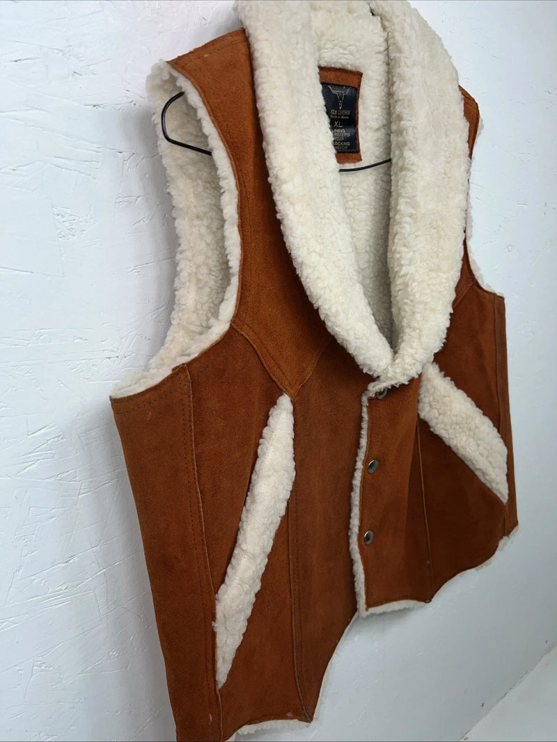 New Women’s Steerbrand Orange Leather Wool Vest XL Q-601