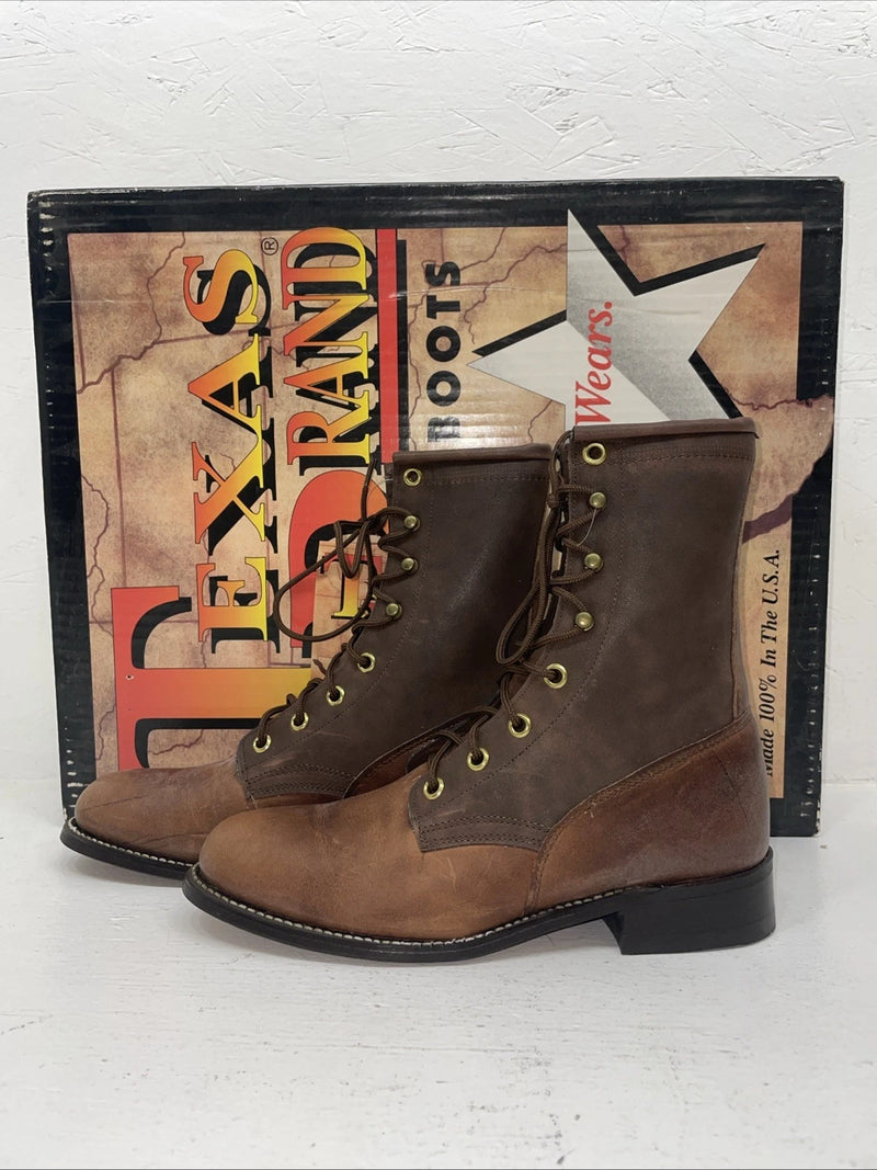 New Women’s Brown Lace Up Texas Brand Cowboy Boots. 4479 5 M. 2-42