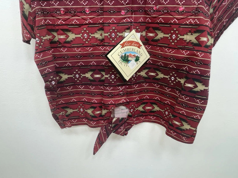 New Women’s Red Aztec Cumberland Outfitters Short Sleeve Button Up Shirt 3B-103