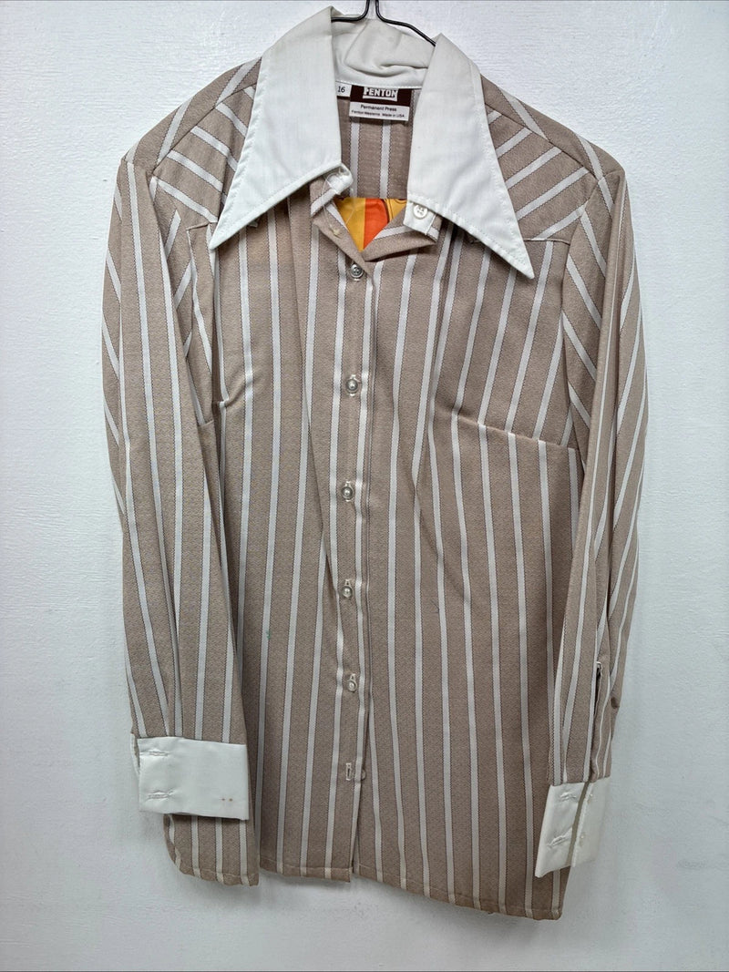 New Women’s Fenton Tan Stripe Long Sleeve Button Up Size 16 II-55