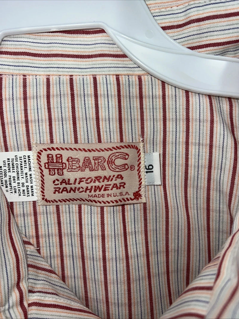New Men’s Pink Stripped HbarC Ranchwear Short Sleeve Pearl Snap Shirt 16 L S-22