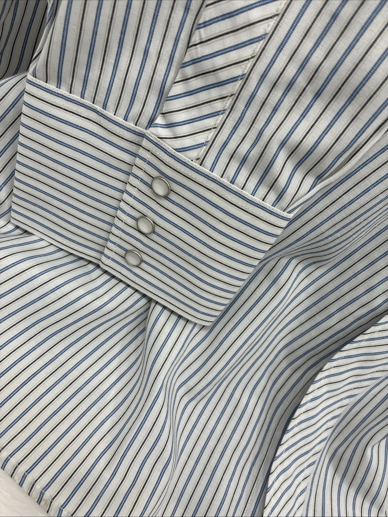 New Men’s White Horse White Striped Long Sleeve Pearl Snap 4XL F-46
