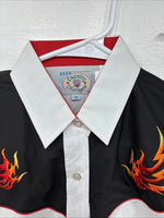 New Women’s Country Charmer flame Design Long Sleeve Pearl Snap Medium YY-74