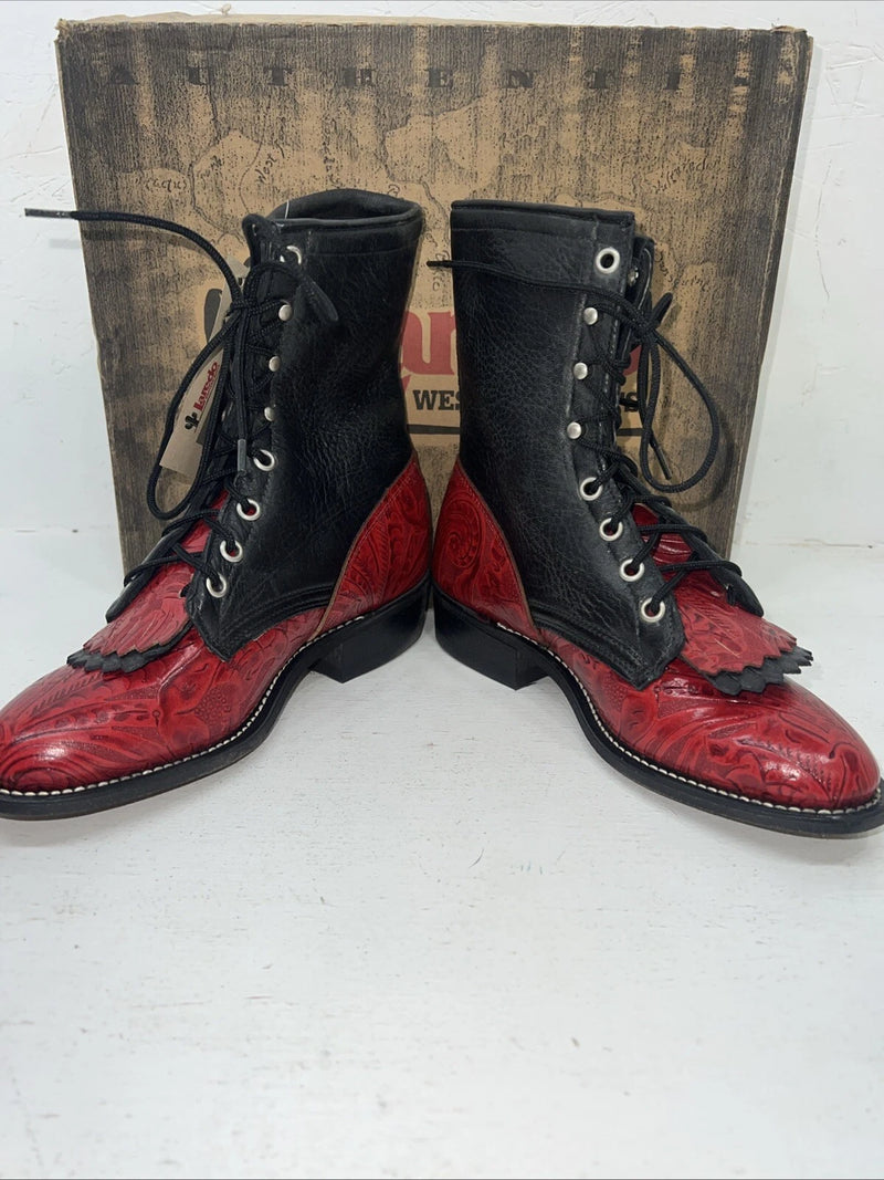 New Women’s Red And Black Laredo Cowboy Boots. 6 M. 20-114