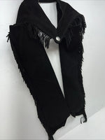NOS Black Show Chaps With Fringe Adjustable Waist 41” N-21