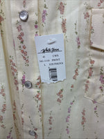 New Women’s White Horse Yellow Floral Short Sleeve Pearl Snap Large II-95