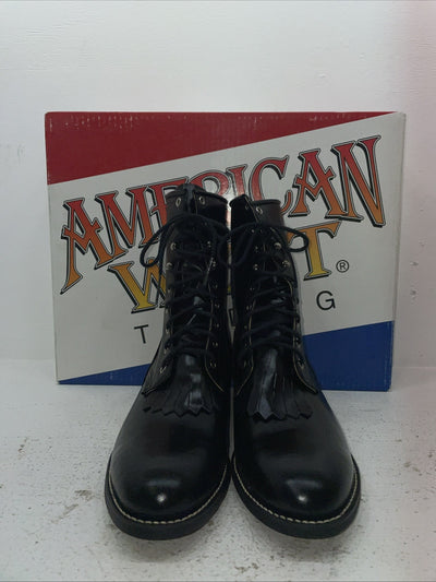 New Men’s Black Lace Up American West Cowboy Boots. 6991 10 E W. 7-103