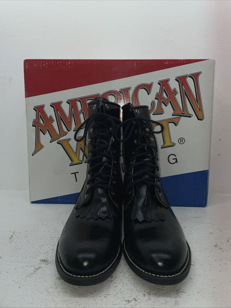 New Men’s Black Lace Up American West Cowboy Boots. 6991 10 E W. 7-103