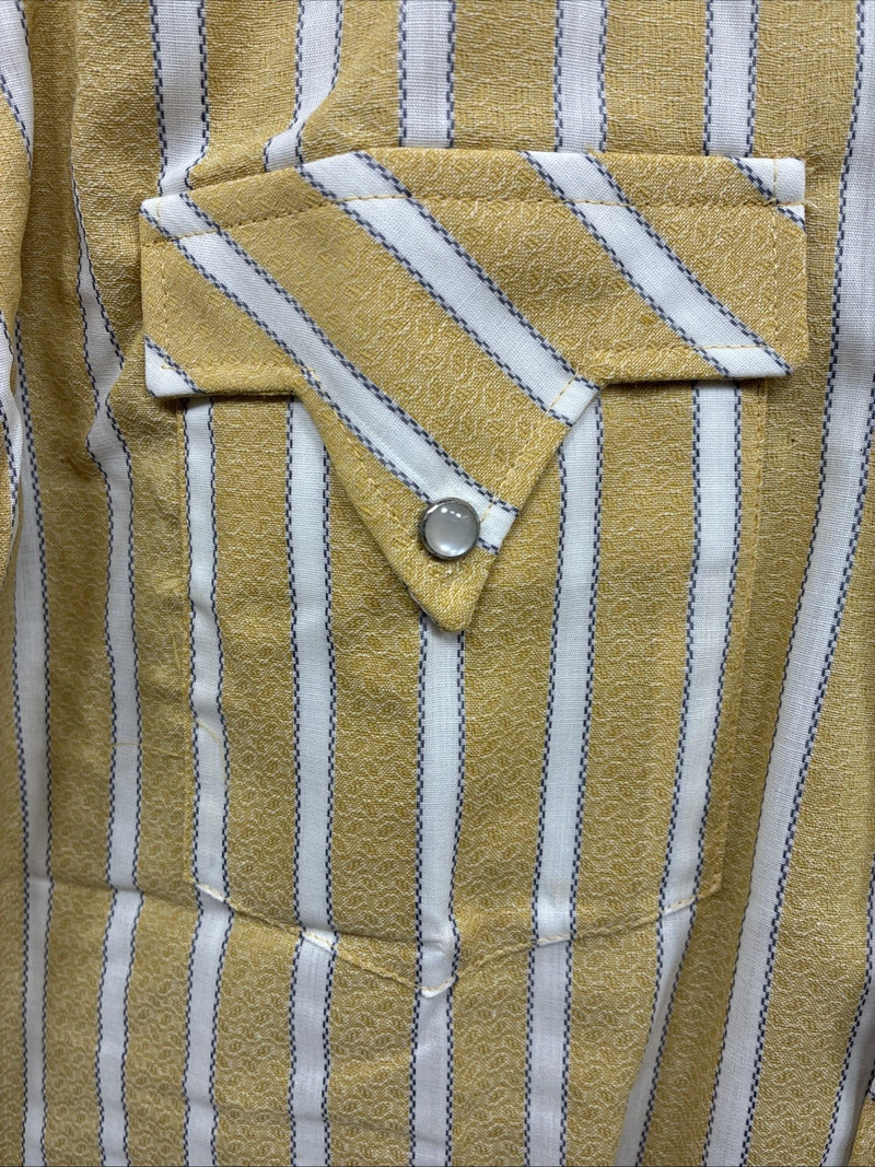 New Men’s Fenton Yellow White Stripe Long Sleeve Pearl Snap 16 Large X-110