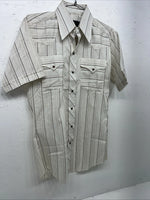 New men’s Panhandle slim white Stripped Pearl Snap Short Sleeve 14.5 Small A-179