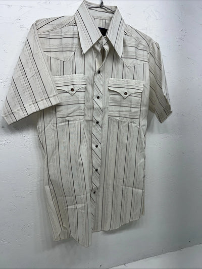 New men’s Panhandle slim white Stripped Pearl Snap Short Sleeve 14.5 Small A-179