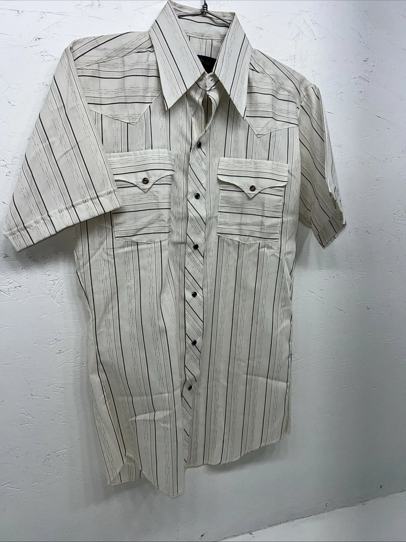 New men’s Panhandle slim white Stripped Pearl Snap Short Sleeve 14.5 Small A-179