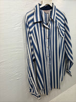 New Women’s H Bar C Blue Stripe Long Sleeve Pearl Snap Size 40 DD-20