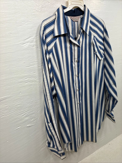 New Women’s H Bar C Blue Stripe Long Sleeve Pearl Snap Size 40 DD-20