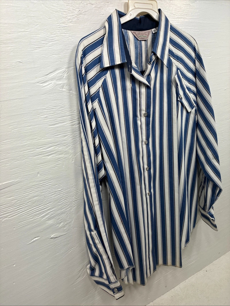 New Women’s H Bar C Blue Stripe Long Sleeve Pearl Snap Size 40 DD-20