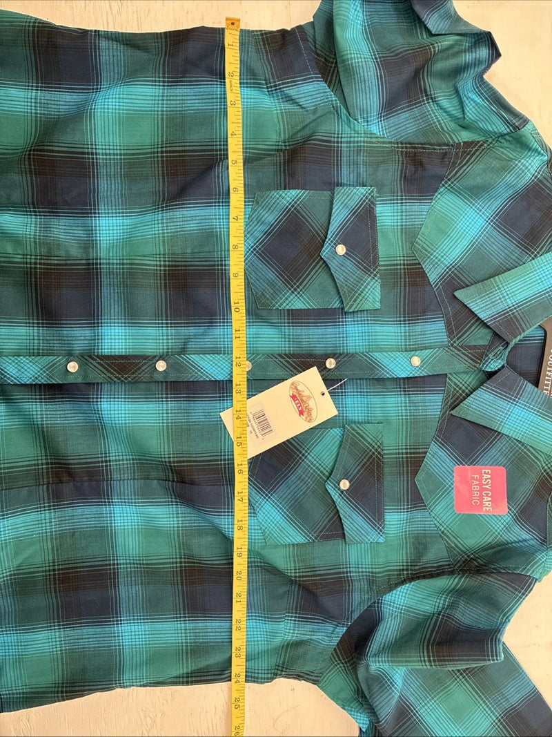 New Women’s Cumberland Blue Plaid Long Sleeve Pearl Snap 1XL Plus DD-16