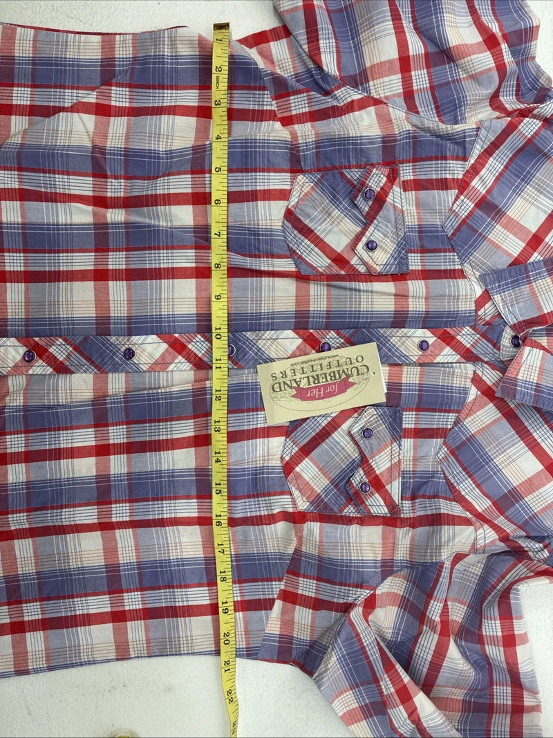 New Women’s Cumberland Pink Purple Plaid Long Sleeve Pearl Snap XL GG-60