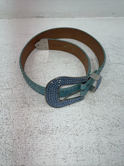 New Blue Genuine Leather 3-D Belt Blue Bling 32” Belt #677 Z-3