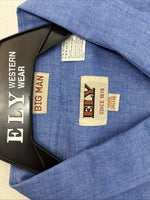 New Men’s ELY Cattleman Blue Long Sleeve Button Up 20.5 X 36 4XL E-99