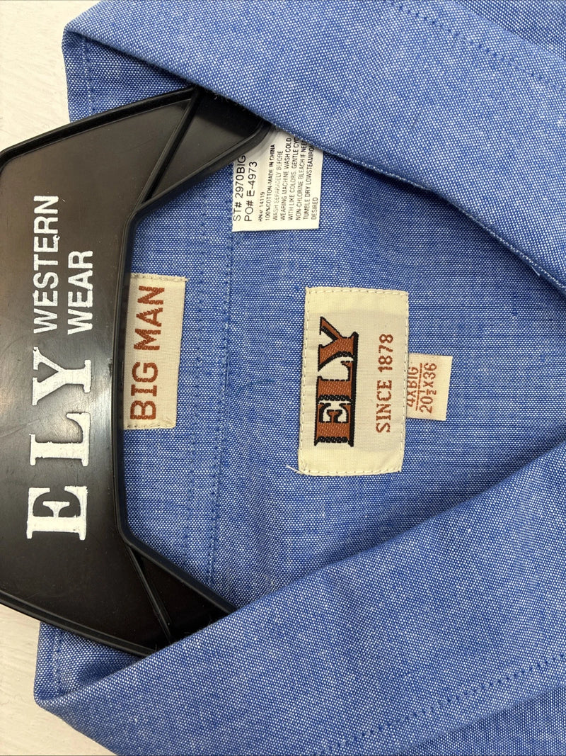 New Men’s ELY Cattleman Blue Long Sleeve Button Up 20.5 X 36 4XL E-99