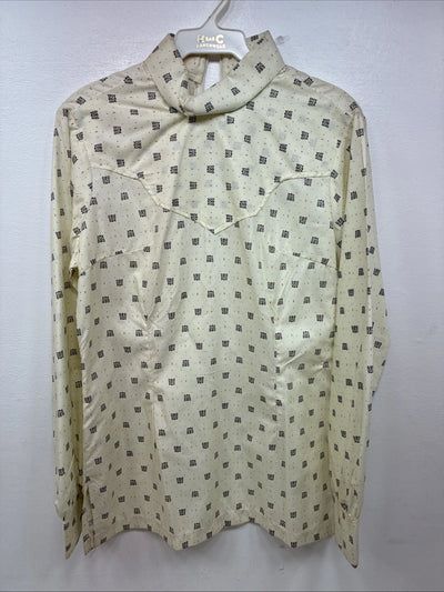 New Women’s Lady DJ Yellow Print Long Sleeve Zip Up Show Shirt Size 34 YY-110
