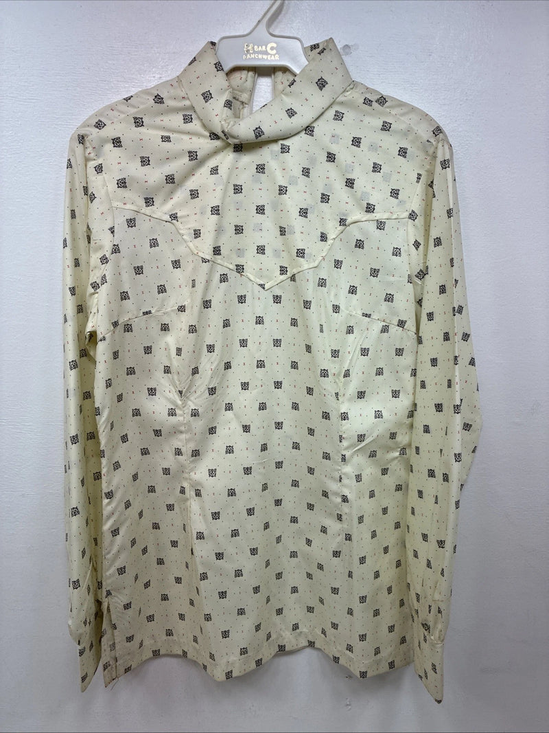 New Women’s Lady DJ Yellow Print Long Sleeve Zip Up Show Shirt Size 34 YY-110