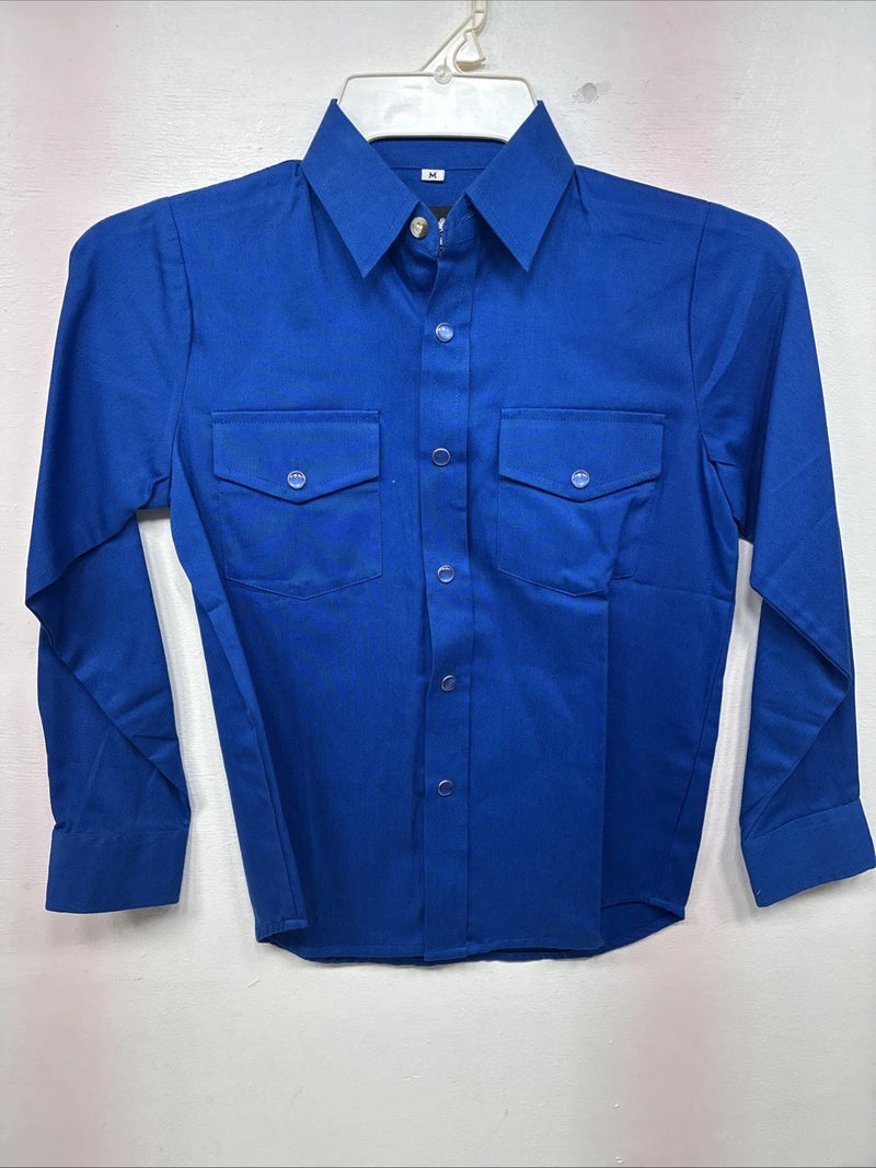New Kids Western Express Blue Long Sleeve Pearl Snap Medium LL-23