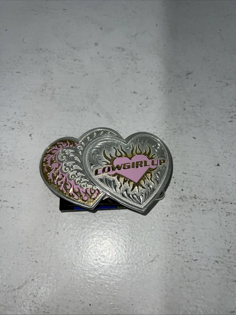 New Women’s Montana Silversmiths Silver Pink Heart Belt Buckle. 14820PT A-91