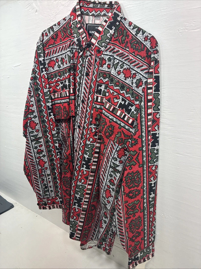 New Men’s GunSmoke Red Designed Long Sleeve Button Up Medium V-94