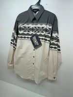 New Men’s Grey Aztec Panhandle Slim Long Sleeve Button Up Shirt S #DS3260 3B-94