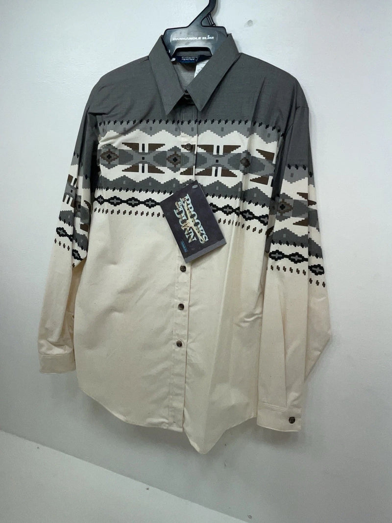 New Men’s Grey Aztec Panhandle Slim Long Sleeve Button Up Shirt S #DS3260 3B-94